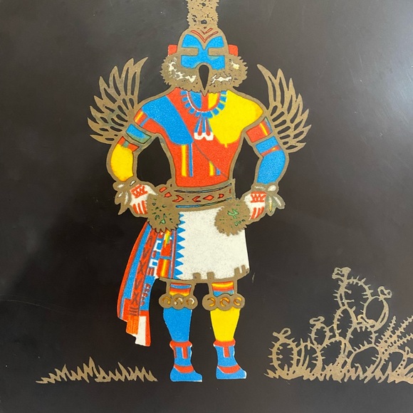 VTG 1960’s Courac Of Monterey Hopi Hummingbird Kachina Doll Brass Inlay Plate - Picture 2 of 15